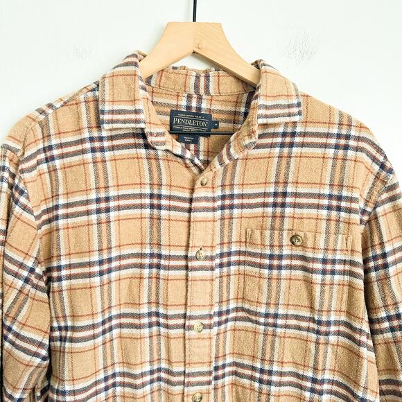Pendleton Plaid Flannel Button Up Shirt Tan Size M - Picture 2 of 7